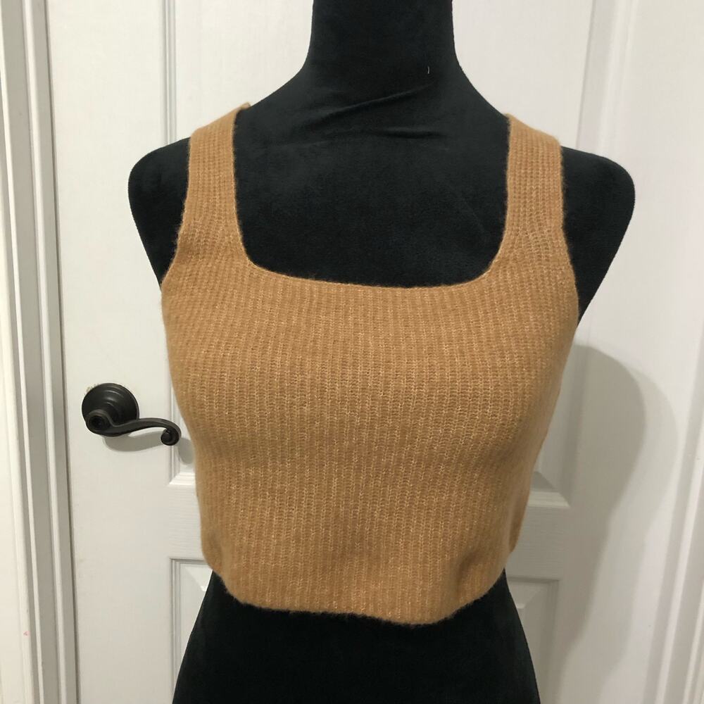 Everlane Womens Camel Wool Yak Blend Ribbed Cropped Tank Top‎ Square Neck Medium